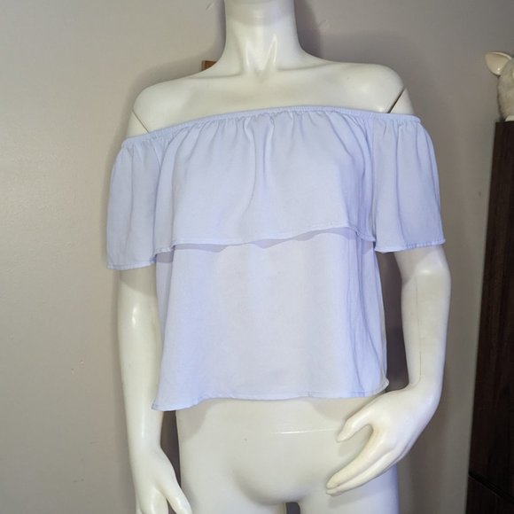 Forever 21 Baby Blue On/Off Shoulder Top S EUC - Picture 5 of 5